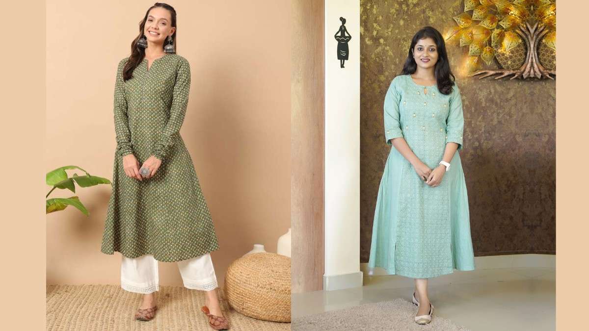 A-line designer kurtis in Hindi